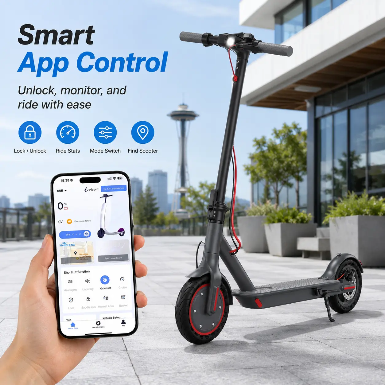 Adult Lightweight Fast-Folding Electric Scooter - 750W Motor, Compact Body, 1-Step Foldable Body, IP64 Waterproof, Smart App Control, 265LBS Max Load, Anti-Puncture Tires, Digital Lock, Commuter E-Scooter, One-Step Foldable Body, Unisex Adults