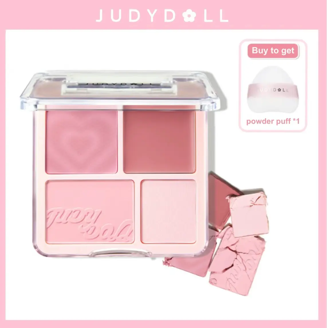 Judydoll 2-in-1 Highlight & Blush Palette for Color Correction, Compact Powder Makeup in Light Pink, Natural Matte Finish, Single Item, Beauty Products