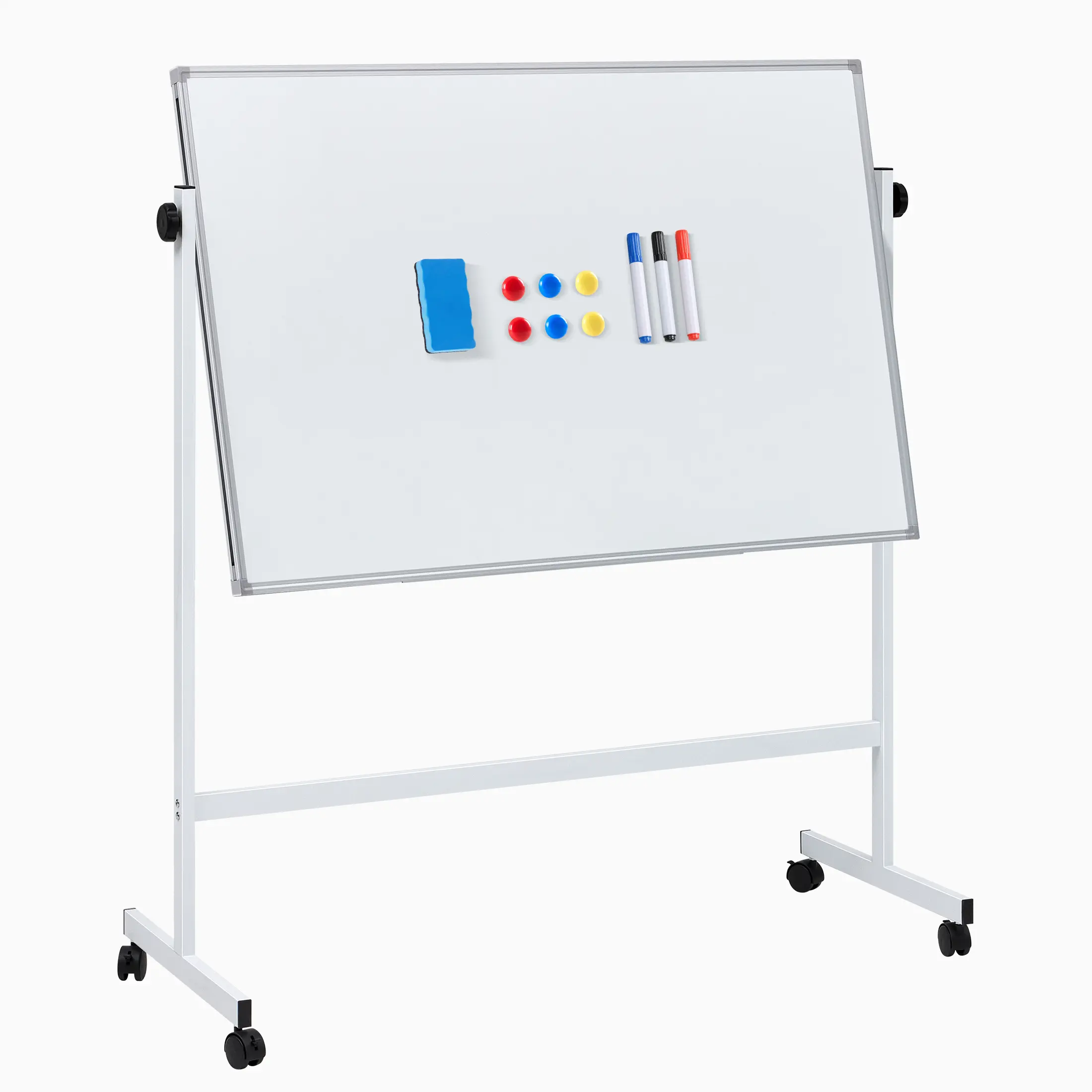 Magnetic Whiteboard with Wheels 46" x 32", Dry Erase Board with Adjustable Rolling Stand, Heavy-Duty Aluminum Frame & Accessory Tray for Office, Classroom, Home & Presentations