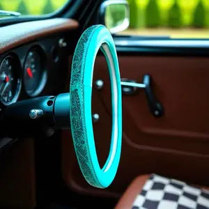 15” Turquoise tooled leather steering wheel cover