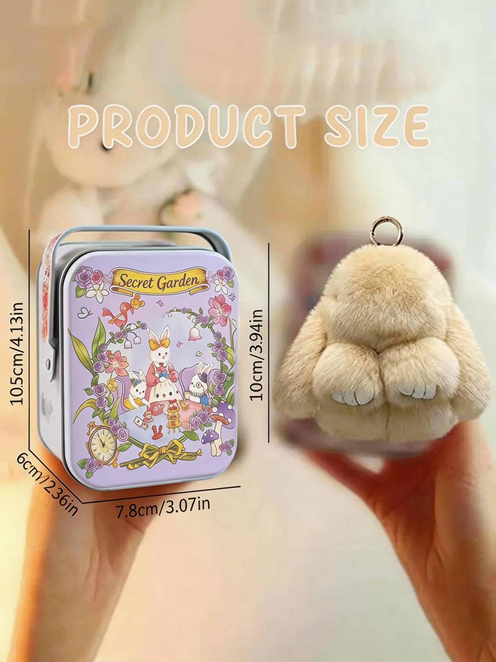 Bunny lulu Rabbit Keychain with Metal Box, Soft and Fluffy Rabbit Keychain, Cute Colorful Rabbit Fur Ball, Stylish Women's Keychain