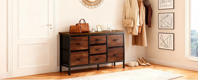 Dresser with 7 Fabric Drawers, 47 Inch Dresser TV Stand for 43, 50, 55 Inch TV, Metal Frame, for Bedroom, Clothing Dresser with 7 Fabric Drawers, 47 Inch Dresser TV Stand for 43, 50, 55 Inch TV, Metal Frame, for Bedroom, Clothing