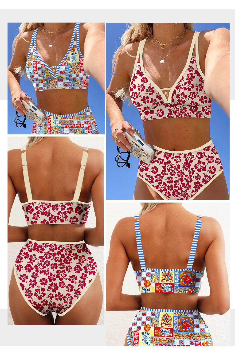 Aleumdr Metal-Ring Cut-Out Full Coverage High Waist Bikini Set – Adjustable Straps, Elastic Band & Openwork Design, Plus Size Swimwear for Women Beach Swimming Sport SpringStatements