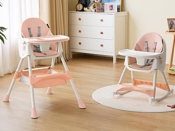 HARPPA 6-in-1 Convertible Baby High Chair, Foldable Highchair with Removable Tray, Baby Feeding Chair With Harness & Storage Basket, Christmas Toddler Gift, Baby Items