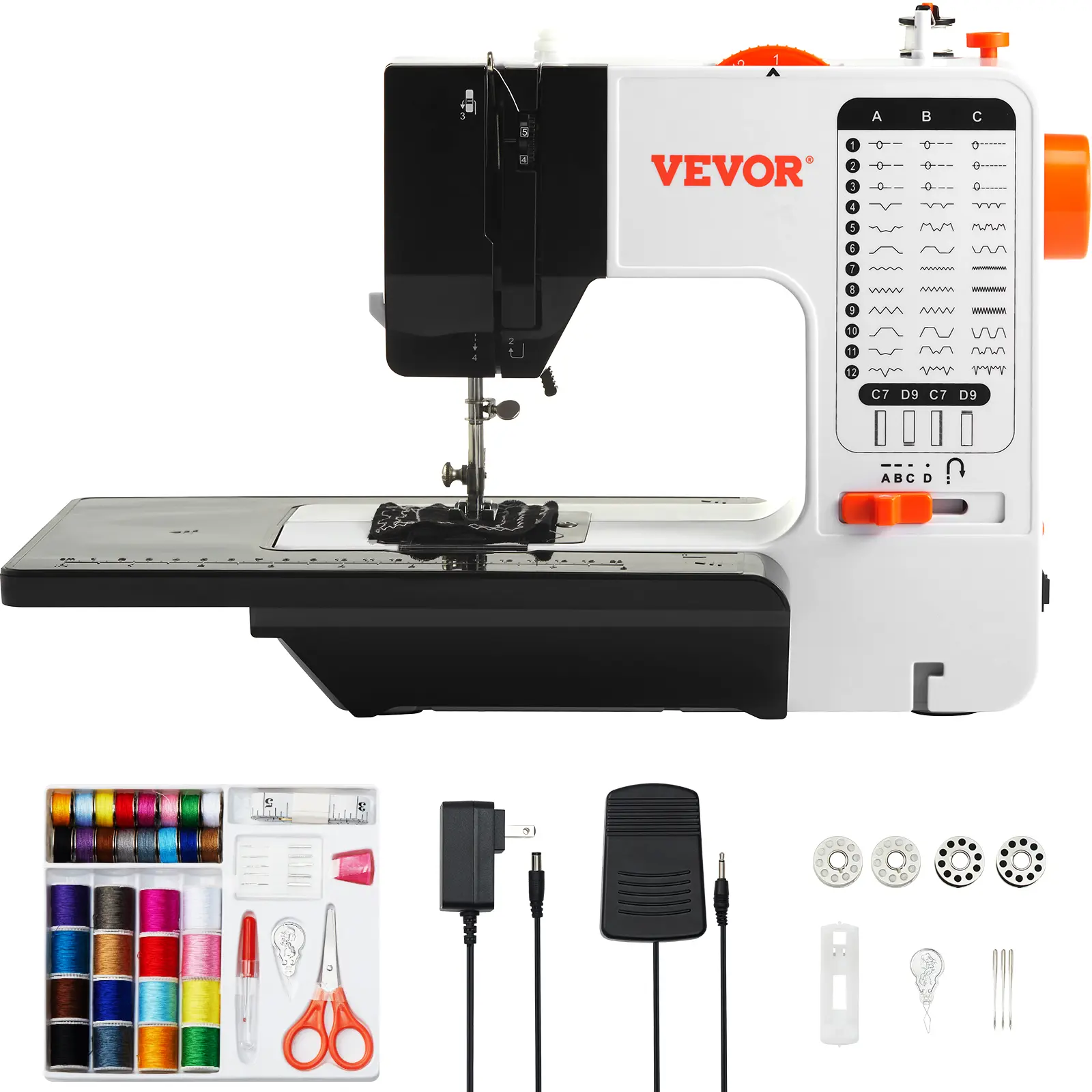 【summerfinds】VEVOR Sewing Machine, Portable Sewing Machine for Beginners with 38 Built-in Stitches & Reverse Sewing, Dual Speed Sewing Machine with Extension Table Foot Pedal, Accessory Kit Family Home Travel