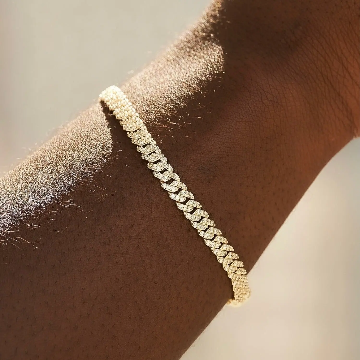 GLD Micro Diamond Prong Cuban Bracelet  18k Yellow Gold Plated - 6mm Width, Iced Out CZ Stones, Versatile Jewelry for Any Outfit  - Perfect Gift