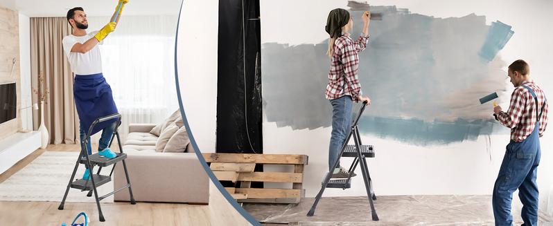 2 / 3 Step Ladder, Folding Step Stool with Wide Anti-Slip Pedal, 800lbs Sturdy Portable Ladder, Cushioned Handle, Lightweight