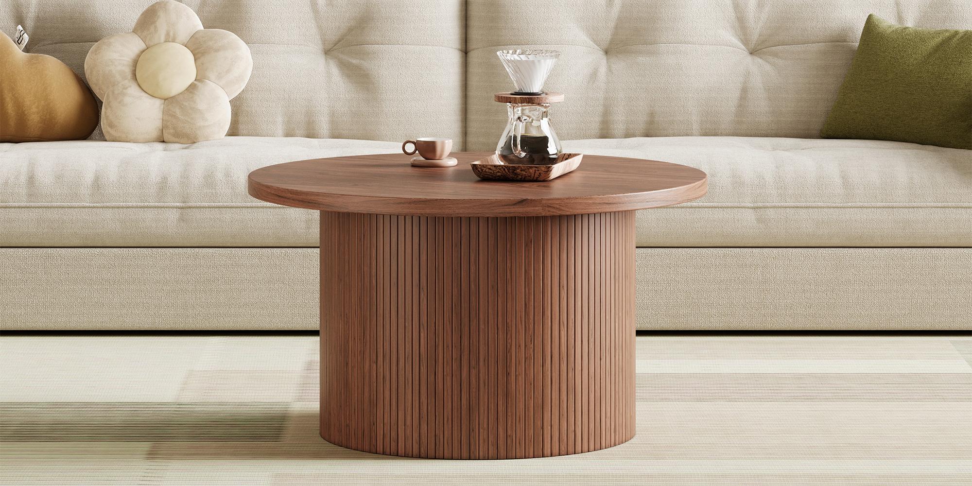 【Valentine's Day Gift】ONBRILL 31.5'' Round Coffee Table With Woodgrain Top And Tambour Shade Accents For Living Room 【Valentine's Day Gift】ONBRILL 31.5'' Round Coffee Table With Woodgrain Top And Tambour Shade Accents For Living Room