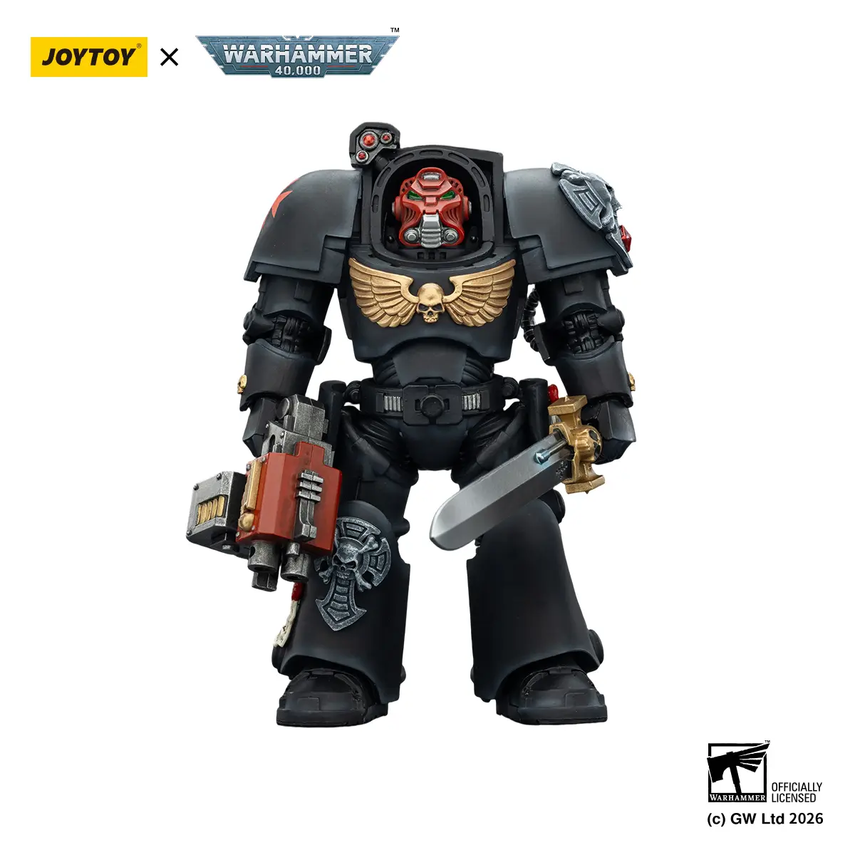 JOYTOY  Warhammer  40k  1/18  Action Figure Black Templars Terminator 1 with Power Sword and Storm Bolter JT03097
