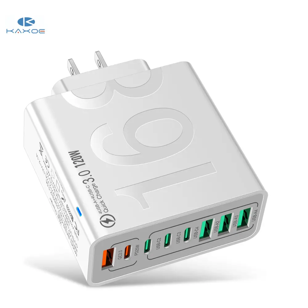 KAXOE  8 in 1 Portable Fast Charger 4 USB C + 4 USB Ports Adapter  Fast Charging Phone Charger for iPhone 17 / 16/15/14/13/12Pro Max/iPad/Airpods/ for Samsung Series Phone Accessories,back to school,back to school haul