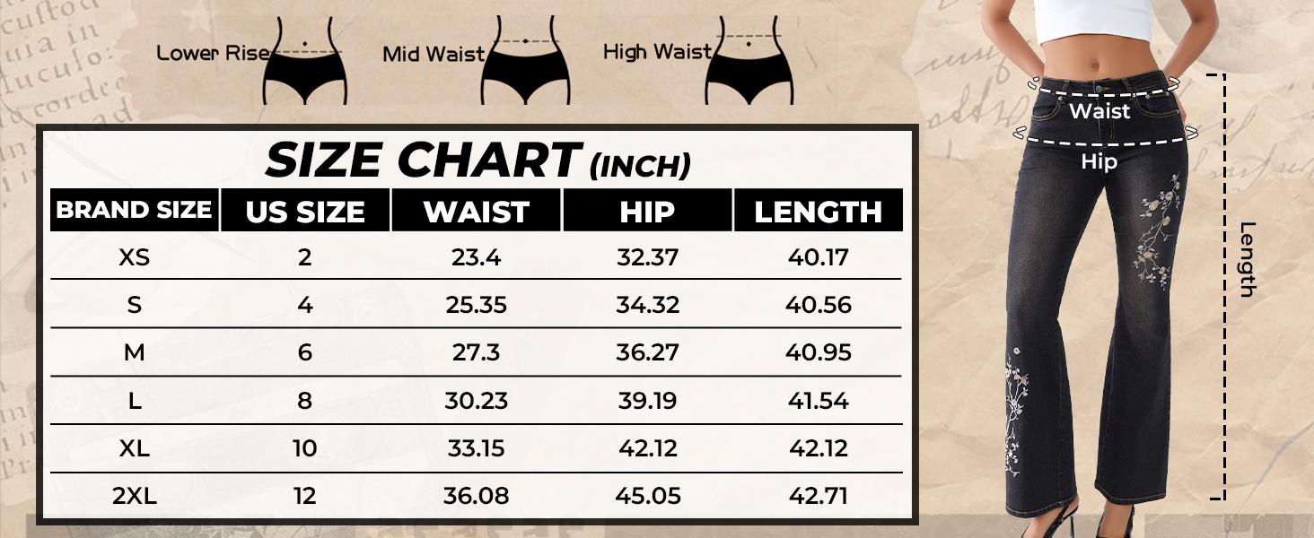 EMMIOL Women's Bell Bottom Jeans Stretchy Flare Mid Rise Embroidery Bell Bottom Vintage Denim Jeans 90s Outfits Y2k Clothes