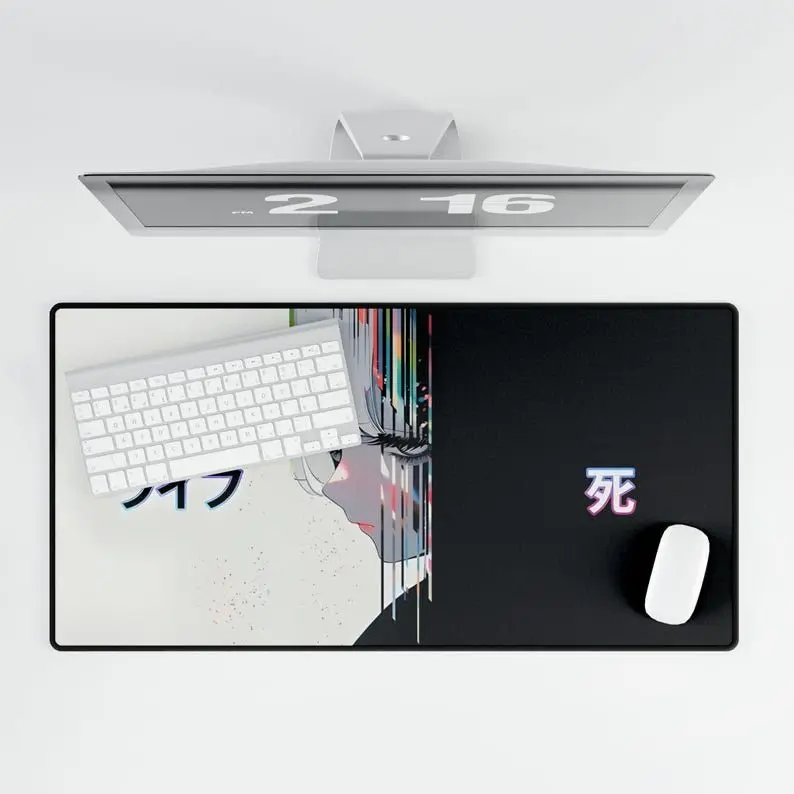 Life and Death Anime Aesthetic Mousepad - Sad Girl Vaporwave Desk Mat, Large Extended Japanese Manga Gaming Pad for Setup Decor