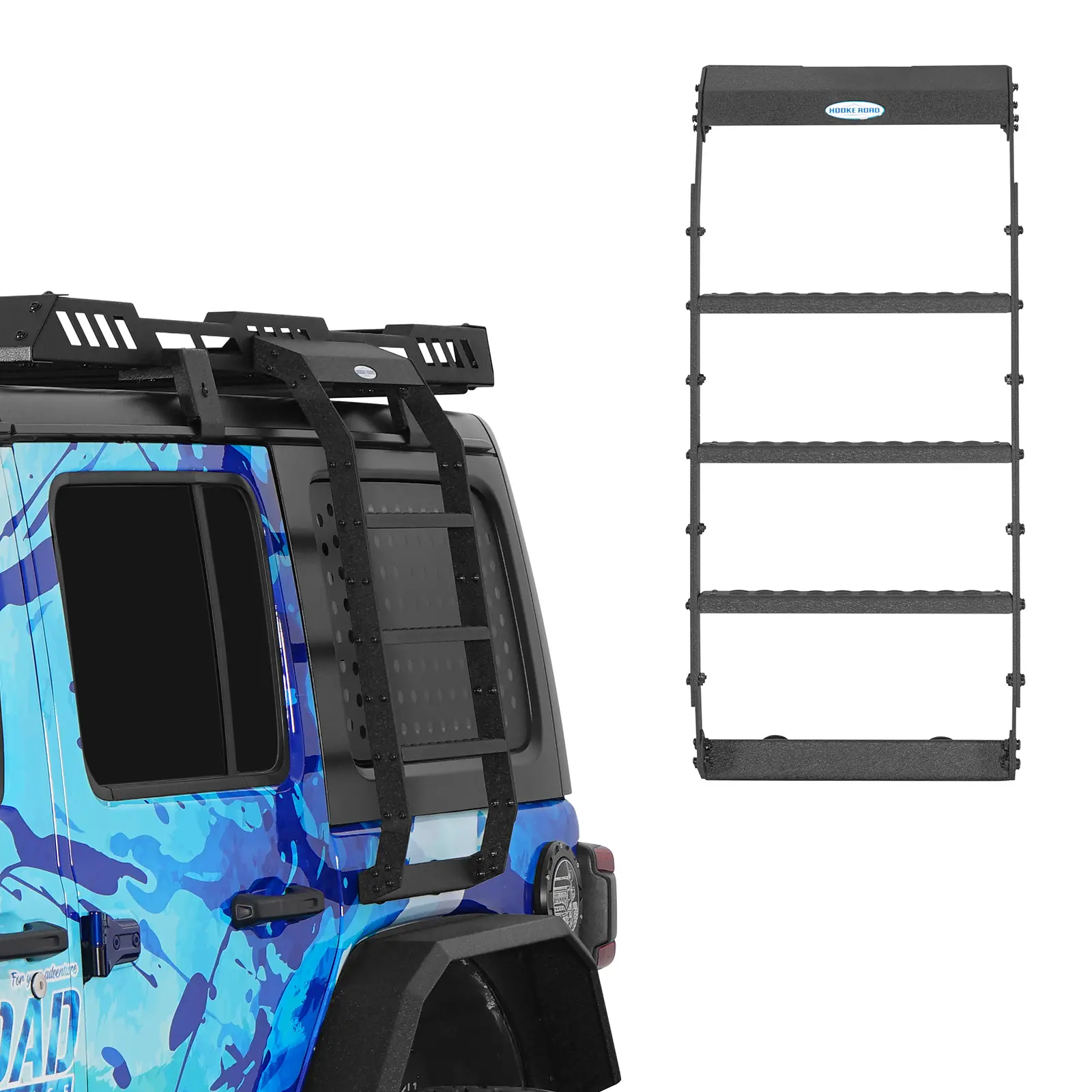 Hooke Road 3-Step Side Roof Rack Ladder, Rear Racks & Accessories, for 2007-2018 Jeep Wrangler JK & 2018-2026 Wrangler JL Hardtop, Roof Rack Rear Racks & Accessories