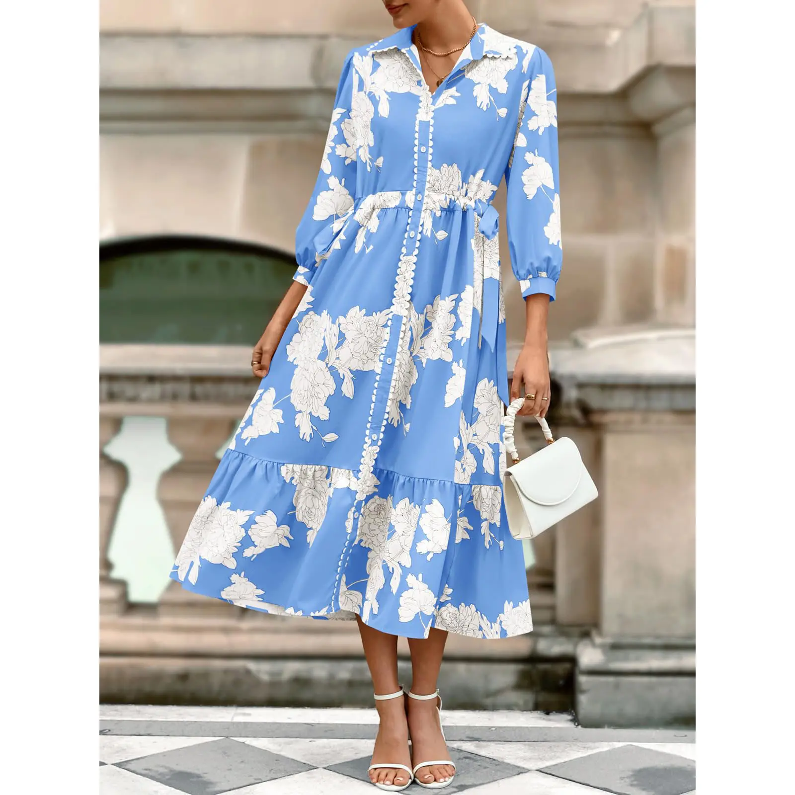 Wenrine Women's Maxi Shirt Dress Casual Floral Collared 3/4 Long Sleeve Drawstring Waist Fall Button Down Dresses - TikTok Shop Wenrine Women's Maxi Shirt Dress Casual Floral Collared 3/4 Long Sleeve Drawstring Waist Fall Button Down Dresses - TikTok Shop