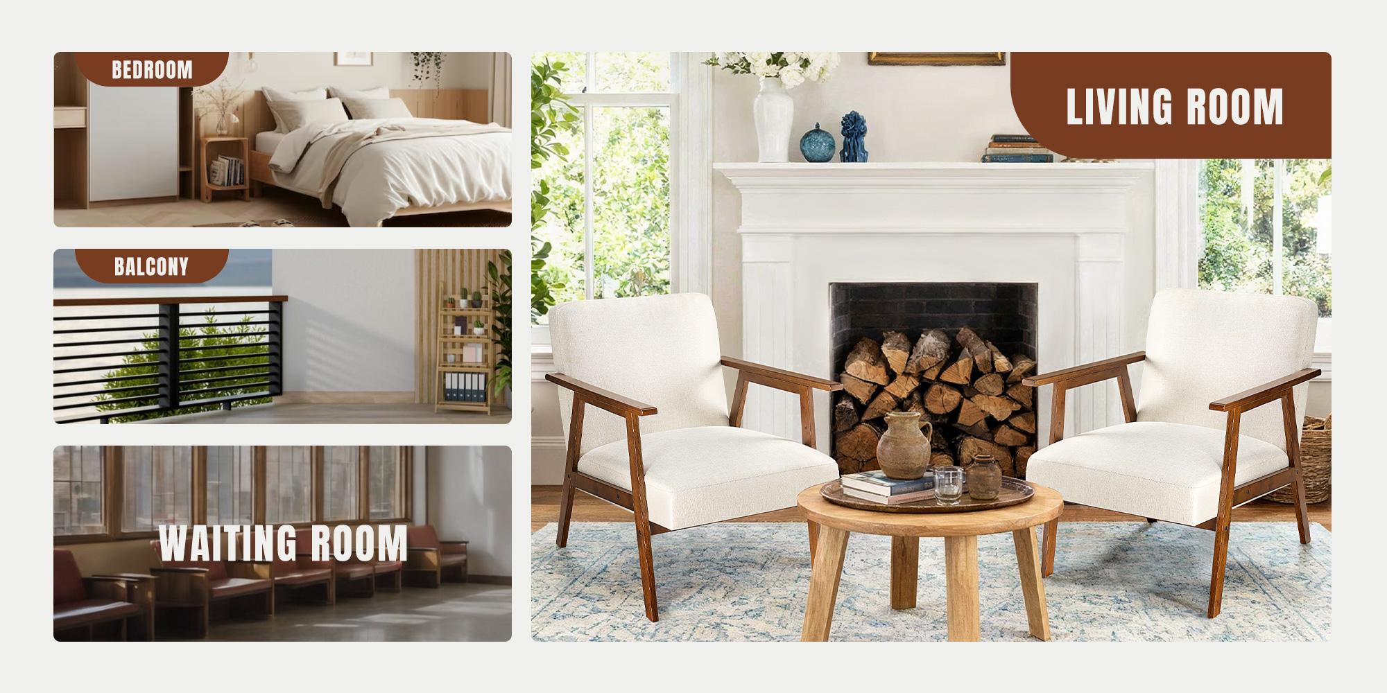 Mid-Century Modern Accent Chair, Armchair with Solid Wood Legs, Upholstered Reading Chair