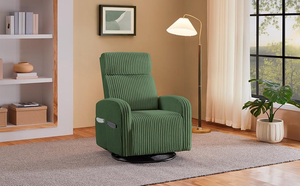 【On Sale】Yaheetech Corduroy Swivel Nursing Glider Chair with Side Pockets, High-Density Foam, 300 lb Capacity, Easy Assembly, 27" W x 35" D x 39.5" H