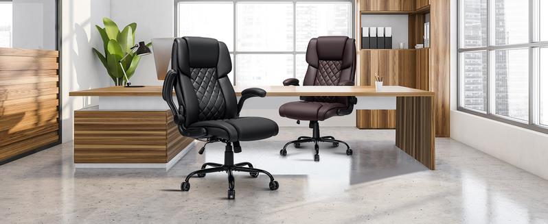 Big and Tall Office Chair 450lbs Heavy Duty Ergonomic Executive Desk Chair with Adjustable Lumbar Support High Back Home Computer Leather Chair with Padded Flip-up Arms for Heavy People Black