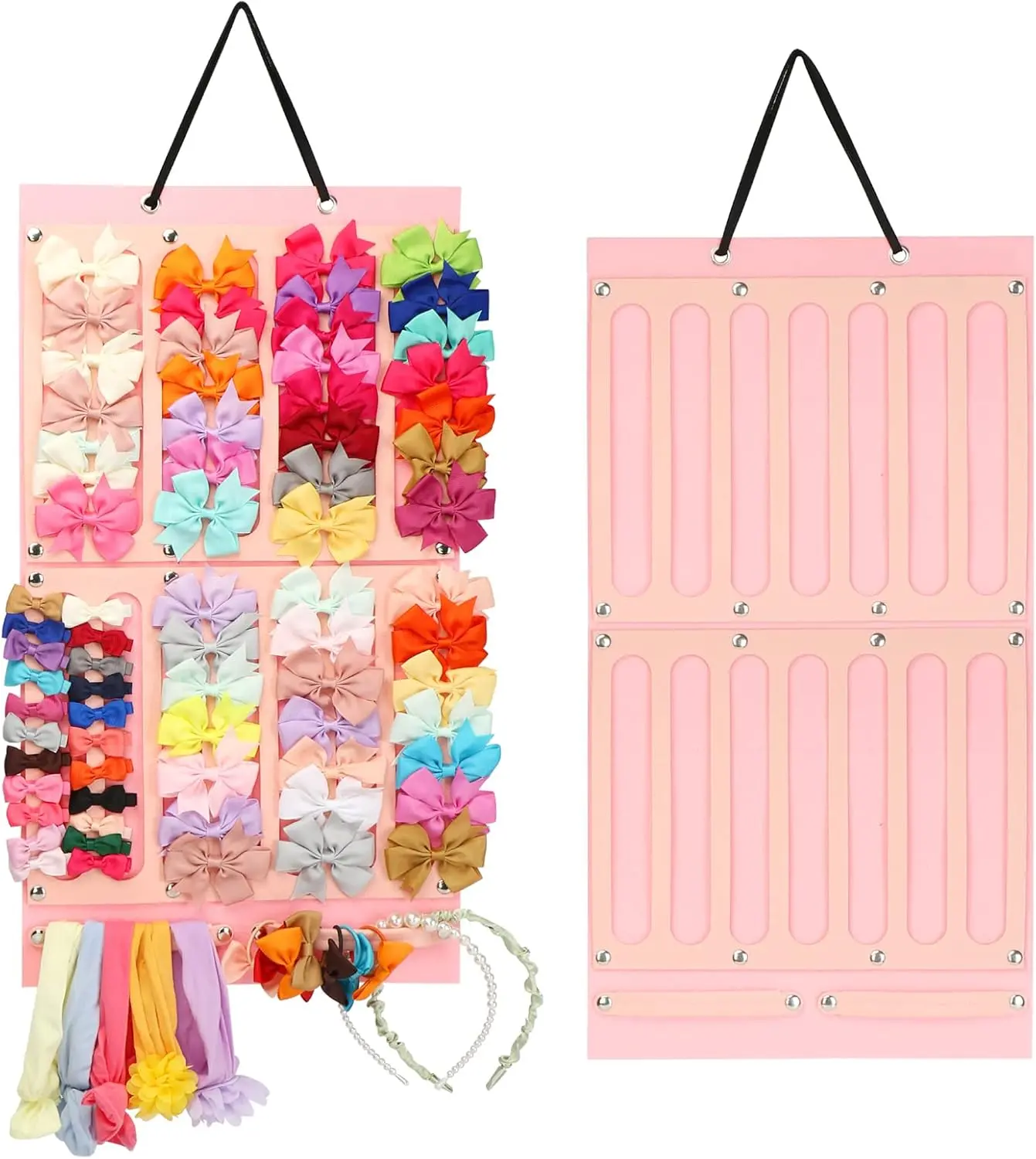 Hair Bows Holder & Organizer w/Large Capacity, 16 Ribbons, Bows Organizer, Hair Accessory Storage Display with Sturdy Rope, Wall Hanging for Girl Room & Nursery Decor