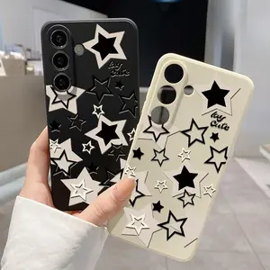 Straight Edge Phone Case Compatible with Galaxy S23  Ultra S24 Plus S25 S22+  Cute Stars Pattern Anti-Scratch Shockproof TPU Bumper Drop-proof Cover Cellphone Protective