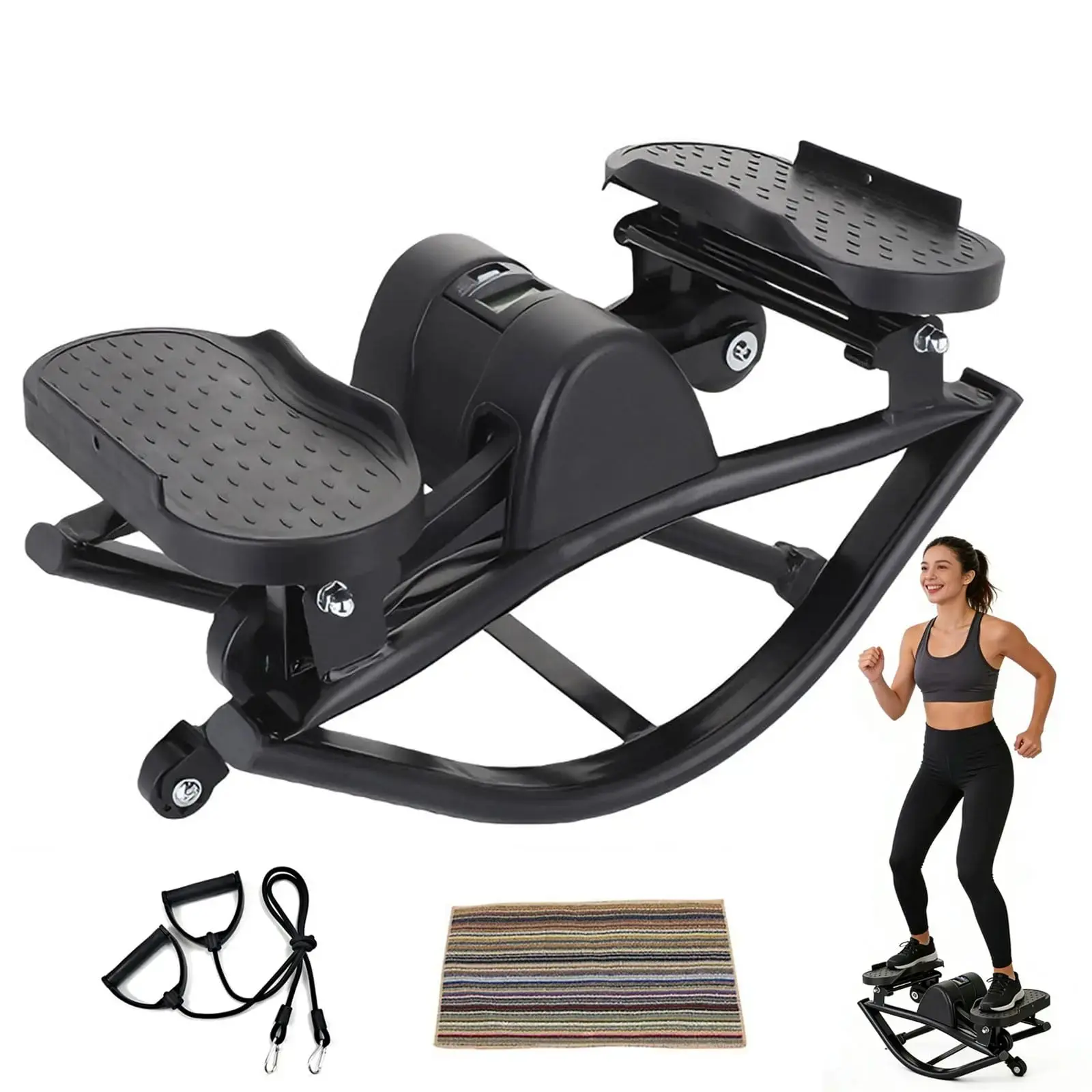 Mini Stepper with Resistance Bands, Quiet Design, LCD Counter, Portable Compact Home Gym Fitness Toning Exercise Equipment, Resistance Bands Steppers
