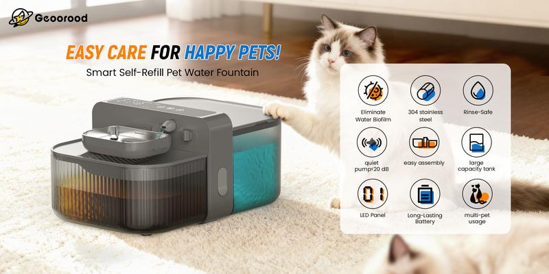 【Geoorood】Automatic Cordless Pet Water Fountain - Wastewater Separation & Filter-free, 6-Month Rechargeable Battery, Stainless Steel Bowl for Cats & Dogs, 3.5L+2L Water Tank, Auto Refill Always Fresh Water #TikTokShopJumpstartSale