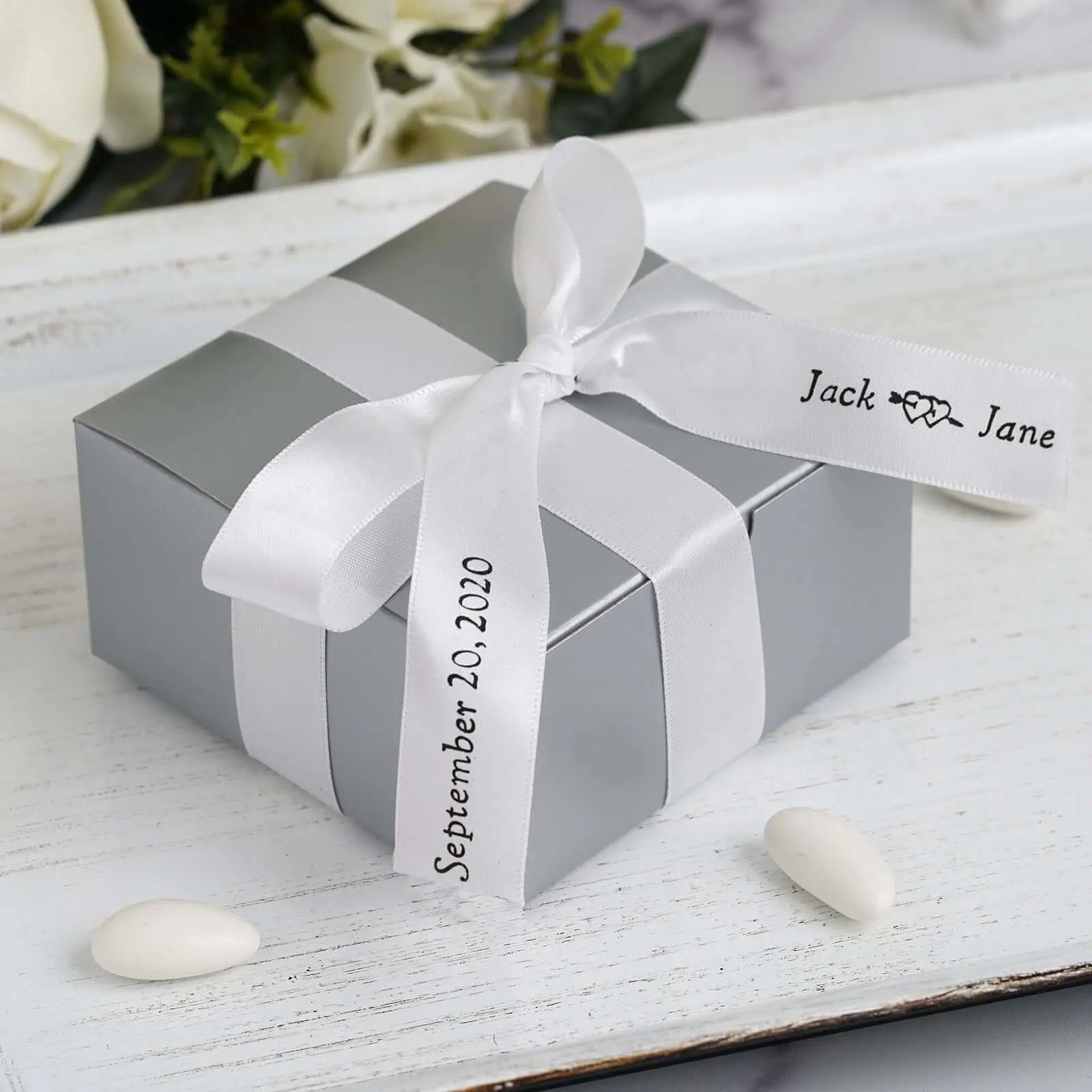 100-Pieces 7/8" Width Double-Sided Printed Satin Ribbon with Personalized Name Printing - Office Stationery, Gift Wrapping Supplies for Candy Boxes, Birthday Ideas, Baby Shower Decor