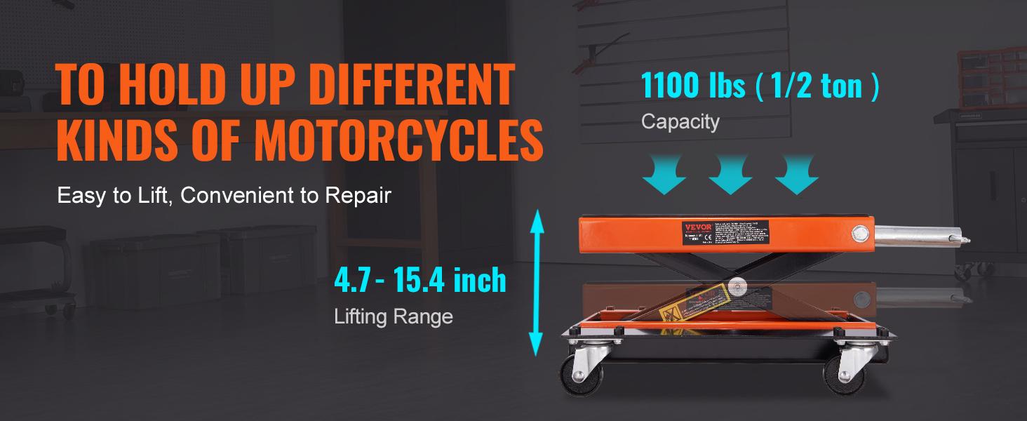 VEVOR Motorcycle Lift, TikTokShopBlackFriday, 1100 LBS Motorcycle Lift ATV Scissor Lift Jack with Dolly & Hand Crank, Center Hoist Crank Stand with Wide Deck & Tool Tray for Street Bikes, Cruiser Bikes, Touring Motorcycles VEVOR Motorcycle Lift, TikTokShopBlackFriday, 1100 LBS Motorcycle Lift ATV Scissor Lift Jack with Dolly & Hand Crank, Center Hoist Crank Stand with Wide Deck & Tool Tray for Street Bikes, Cruiser Bikes, Touring Motorcycles
