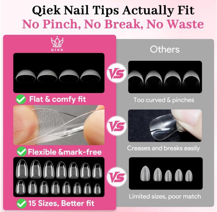 Short Almond Nail Tips - 15 Sizes 240 PCS Half Matte Full Cover Clear Fake Nails Pre-shaped Press On False Nail Tips Acrylic Soft Nail Gel Tips No C Curve Extension Manicure Home DIY Gelly Tips