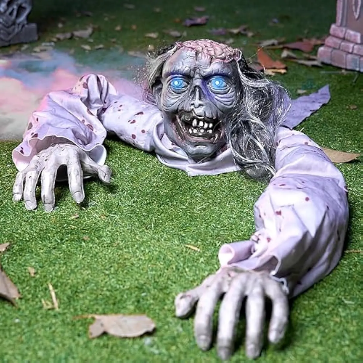 Halloween Decoration Outdoor Zombie Groundbreaker, Halloween Groundbreaker with Light-Up Eyes and Creepy Sound, Scary Zombie Prop for Graveyard Haunted House Lawn Yard Outside Decor