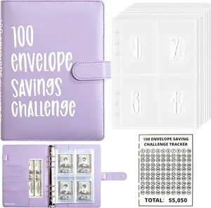 100 Envelope Challenge Binder Money Saving Binder, Easy and Fun Way to Save $5,050, Savings Challenge Book with Envelopes, Money-Saving Challenge Binder to Helps Reach Savings Goals, Multifunctional Portable Loose-Leaf Storage Organizer, Mother's Day Gift