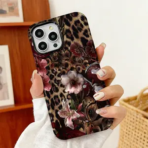 Cherry Leopard Print Phone Case Anti-Drop Wear-Resistant Compatible with iPhone X-17,Samsung S25,S24,S23,S22 Series Durable Protection Lightweight Slim Design