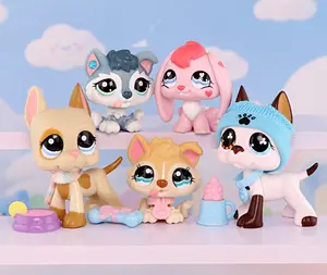 5 Pcs Mini Pet Shop Dog Sets Great Dane #577 #1647 Puppy Husky #1013 #2036 Bunny #557 with Cute Accessories Collectible Kids Gift Figure Toy