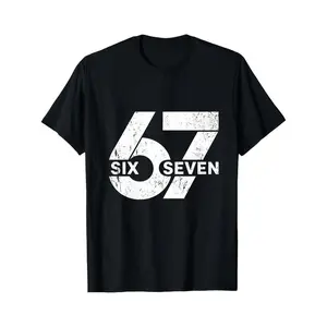 Black T Shirt With 67 Six Seven Distressed Graphic Print For Casual Wear
