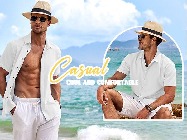COOFANDY Summer Clearance Men's Shirts Short Sleeve Casual Shirts Button Down Shirt for Men Beach Summer Wedding Shirt Menswear Fashion Outfit Jeans