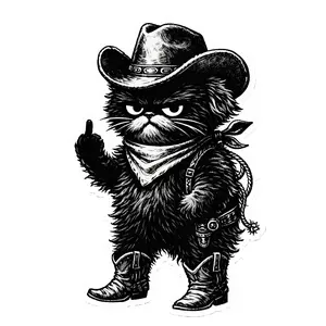 Grumpy Cowboy Cat Sticker, Funny Rude Western Cat with Boots & Bandana, Edgy Cowboy Mood Decal for Laptops, Water Bottles, Cars & Notebooks