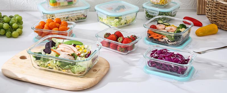 AISOON 12/8 PACK Glass Food Storage Containers Set with Lids, Meal Prep Containers, Oven-safe, BPA-Free, Airtight and Leak-Proof, Borosilicate glass