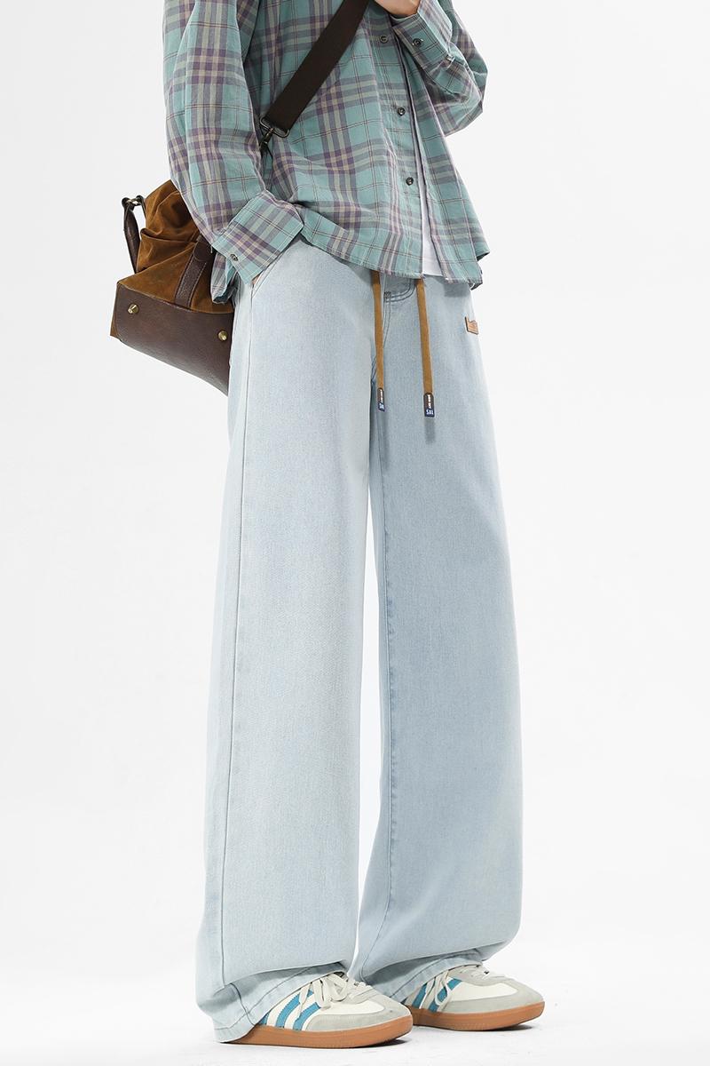 Grand Opening — Men’s Straight-Leg Jeans, Casual Drawstring Elastic Waistband, Heavyweight Washed Denim, Premium Cotton-Rich Blend Fabric with at least 60% cotton Beige Menswear baggy jeans for men Aesthetic