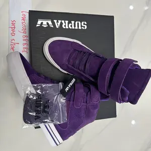 Supra Tk Society Purple & White Premium Suede Perforated Sneakers Velcro Strap Unisex Skate Shoes for Men and Women