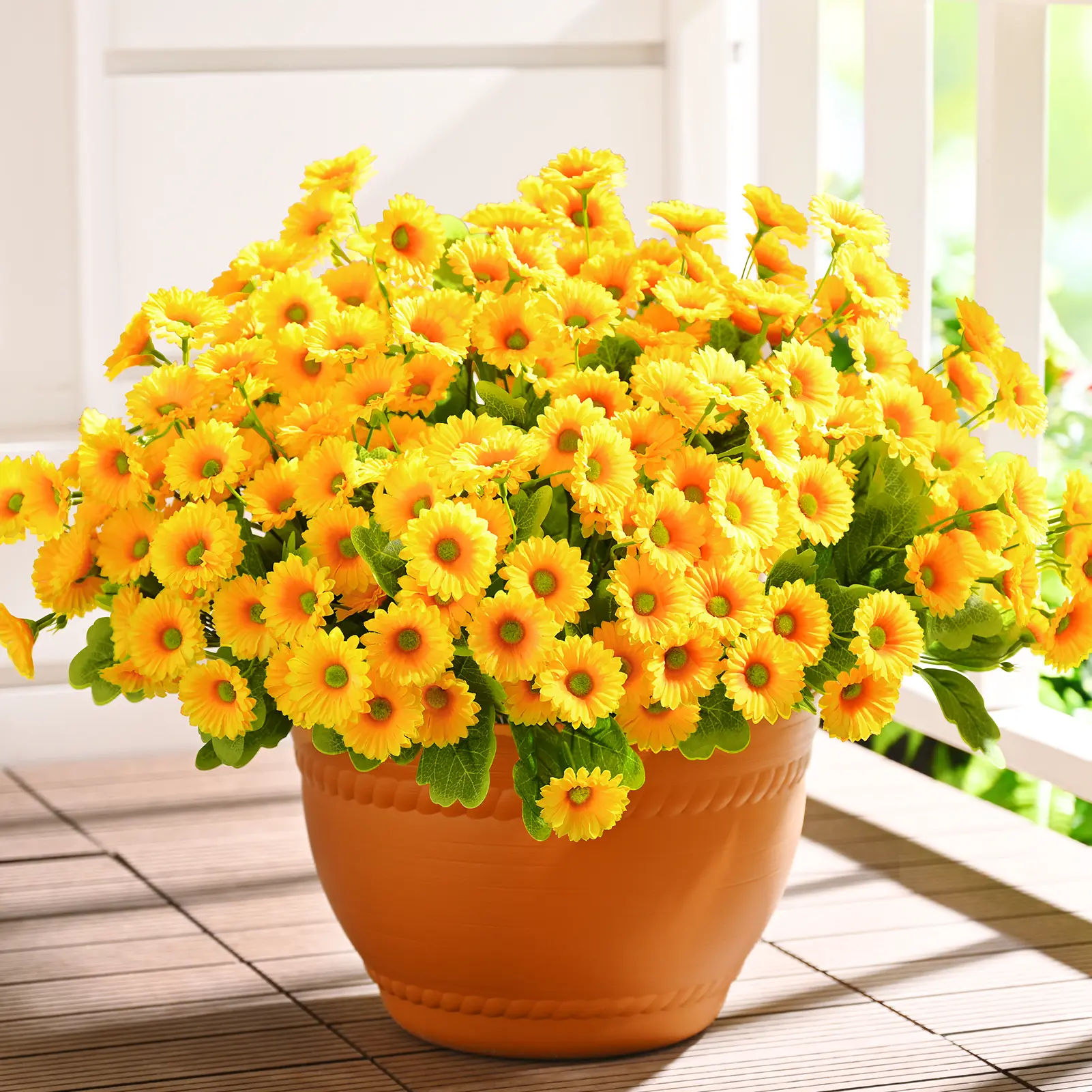 Daisy Artificial Flowers for Outdoors Decoration 6/12 Bundles Fake Plants Flowers Bouquet Faux Flowers for Outdoor Planter Look Real UV Resistant Silk Flowers for Outside Front Door Porch Patio