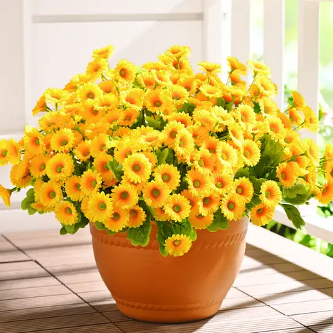 UV-Resistant Silk Decorative Artificial Flowers - 6/12 Bundles Fake Daisy Bouquets, Outdoor-Safe Floral Decor for Porch, Front Door Planter Home Use, Realistic Look