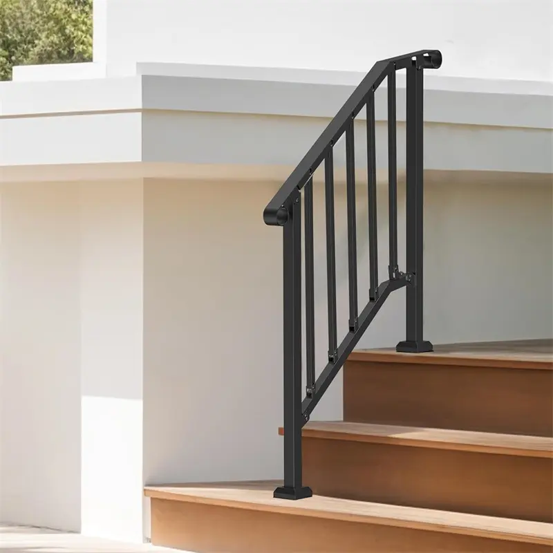 【Goldtai】Handrails for Outdoor Steps Adjustable 2-3 Step Stair Handrail Kit, Transitional Carbon Steel Railings with Easy Installation Kit, Black Retro Arch, 220 lbs Capacity