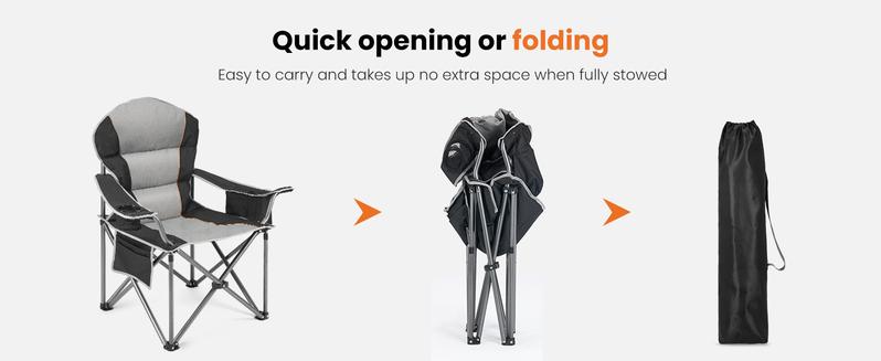 Folding Camping Chairs, Outdoor Collapsible Padded Chairs with Cup Holder Cooler Bag, Heavy Duty Portable Camping Chair for Garden Beach Fishing Sports