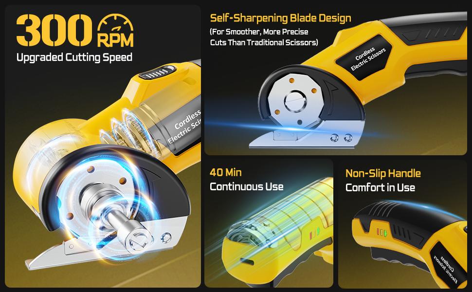 BaycoreX Cordless Electric Scissors,Cardboard Cutter Rechargeable, Electric Box Cutters with 1 Blade, 4V Upgrade Motor,Safety Lock & LED Light, Powerful Cutting Tool for Paper,Fabric,Carpet-Yellow SpringStatements