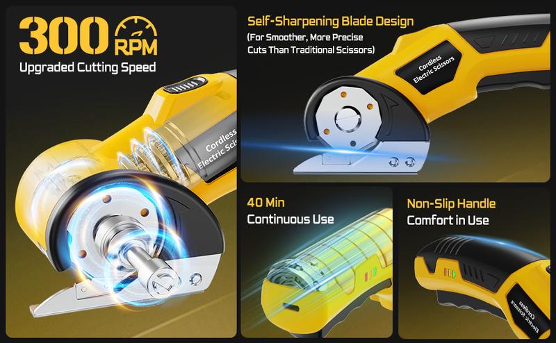 BaycoreX Cordless Electric Scissors,Cardboard Cutter Rechargeable, Electric Box Cutters with 1 Blade, 4V Upgrade Motor,Safety Lock & LED Light, Powerful Cutting Tool for Paper,Fabric,Carpet-Yellow