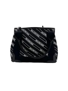 Pre-owned Balenciaga calfskin Shoulder Bags Cotton Canvas Logo Print Navy Cabas XS Black/White BB46