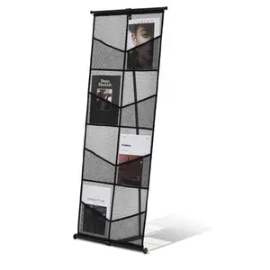 VEVOR Brochure Display Stand, 4-Tier 8 Pockets Mesh Literature Display Holder, Floor Standing Magazine Newspaper Catalog Rack, Lightweight and Portable with Carrying Bag for Shop Exhibitions Office
