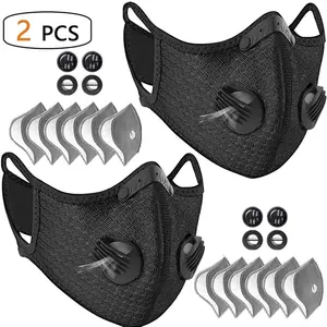 (2 Pack)Reusable Half Face Cover Mask w/ Filter Cycling Outdoor Sport Face Mask Black