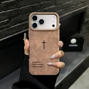 Faux Leather Cross Phone Case - Shockproof & Minimalist for iPhone 17, 16, 15, 14, 13, 12, 11 Series - Sleek and Sophisticated.