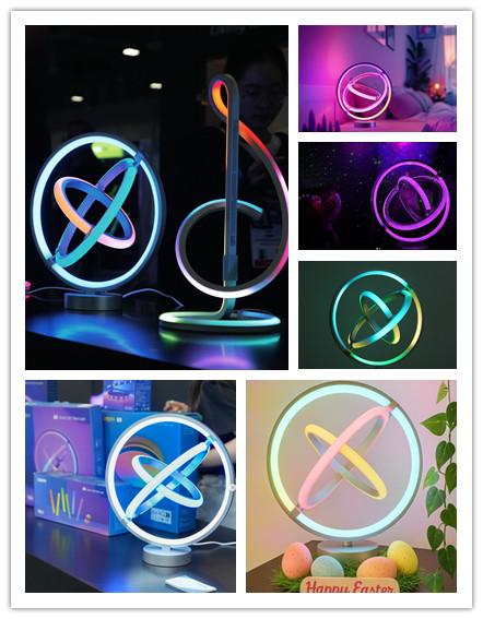 Lepro TB1 AI Smart Table Lamp, RGB+IC Addressable Color Changing Desk Light Alexa Google Enable, Music Sync Unique Cool LED Light for Game Bedroom Room Decor Ambient Lighting, 16M Colors, Dimmable Night Light 1%-100%, APP Control No Remote, 2.4 GHz-A