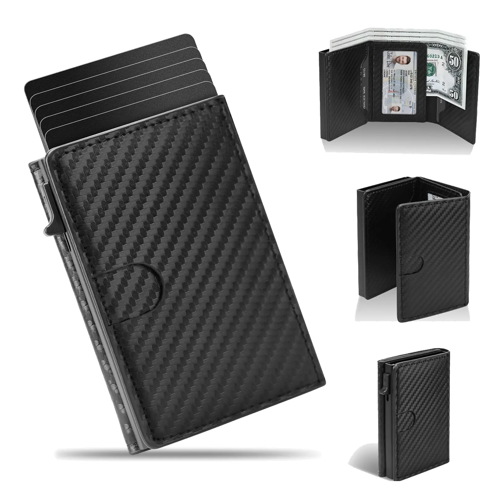 Upgraded Wallet for Men, Mens Wallet Minimalist Slim Wallet, Smart Leather Pop Up Case Wallet with Cash Slot RFID Blocking Trifold Wallet